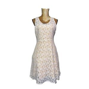 I Heart Ronson Cream Sleeveless Tank Dress With Gold Lining - Size 8